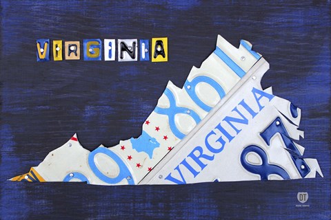 Framed Virginia License Plate Map I Print