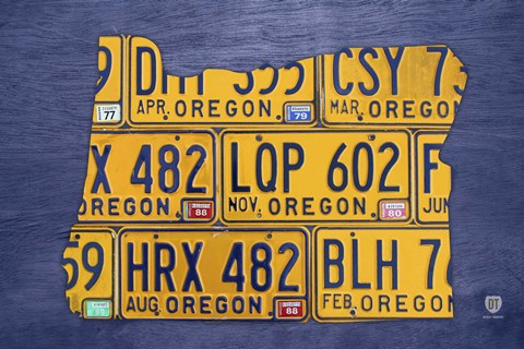 Framed Oregon License Plate Map Print