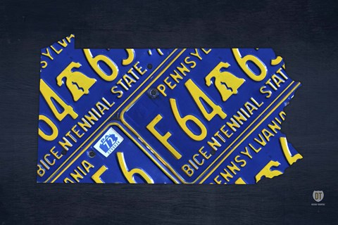 Framed Pennsylvania License Plate Map Print