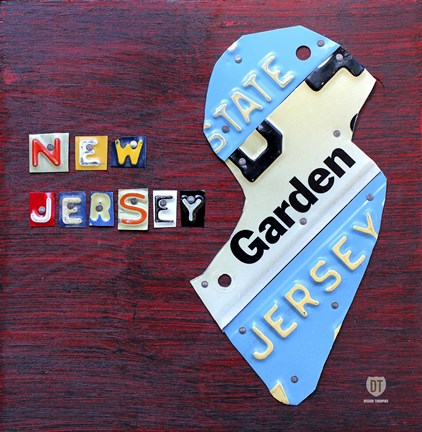 Framed New Jersey License Plate Map Print