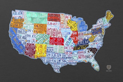 Framed Massive Usa License Plate Map Print