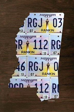 Framed Mississippi License Plate Map Print