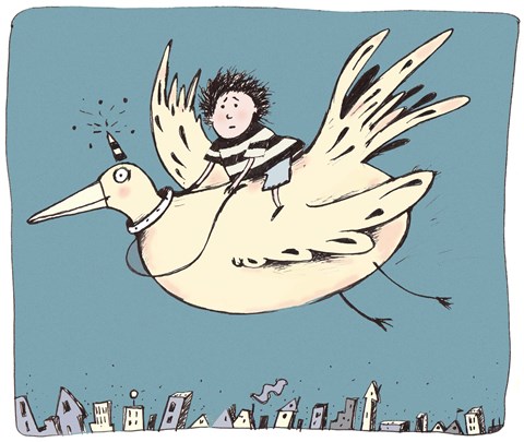 Framed Boy On Bird Print