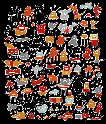 Framed Night Time Monster Friends Print