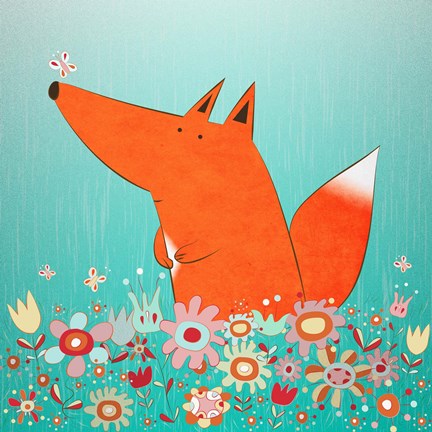 Framed Fox In Flowers Print