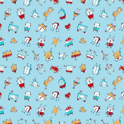 Framed Little Robots Pattern Print