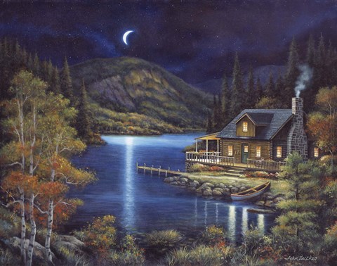 Framed Moonlit Cabin Print