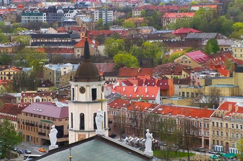 Framed Cityscape dominated by Cathedral Bell Tower, Vilnius, Lithuania Print