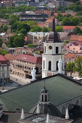 Framed Royal Palace and Vilnius Cathedral, Gediminas Hill elevated view of Old Town, Vilnius, Lithuania Print