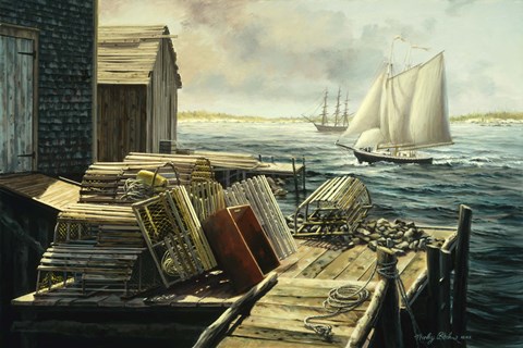 Framed Lobster Pots New England Print