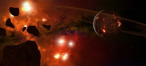 Framed Young Planet with Asteroids Print