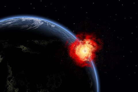 Framed Explosion on Earth&#39;s surface from a colliding Asteroid Impact Print