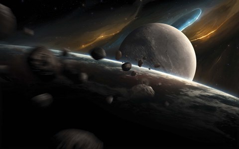 Framed Dynamic spacewith incoming Asteroids Print