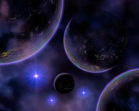Framed Cluster of blue stars on the edge of a Nebula Print