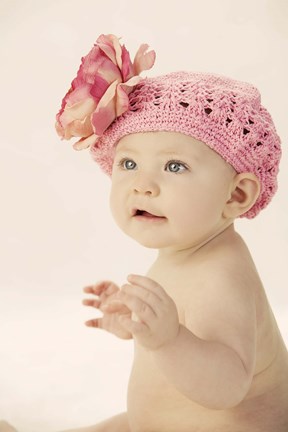Framed Baby In Pink Bloom Cap II Print