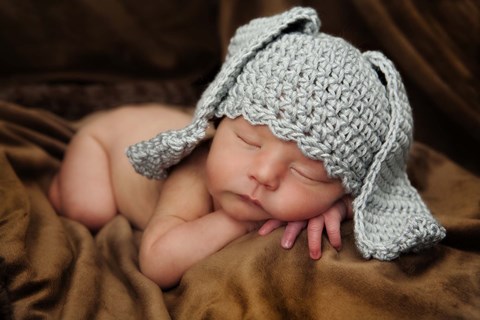 Framed Baby In Long Bunny Ears Print