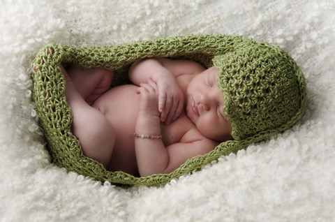 Framed Baby In Pea Green Knit Print