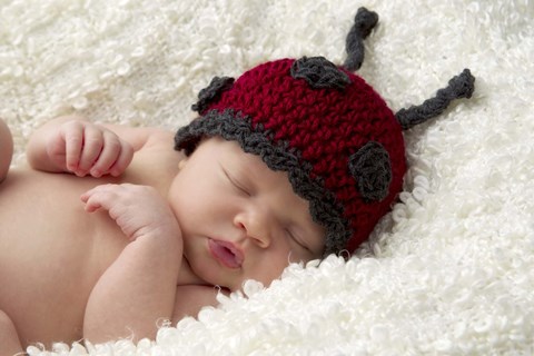 Framed Baby In Ladybug Cap Print