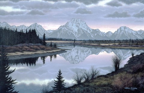 Framed Sunset At Oxbow Print