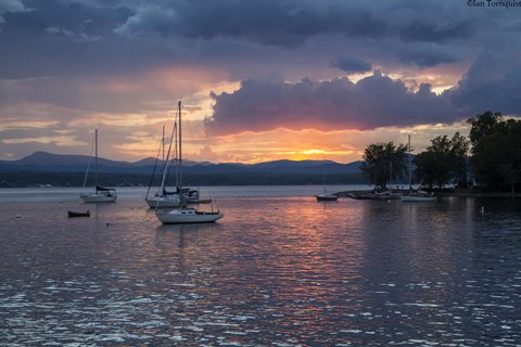 Framed Dusk On Lake Champlain Print