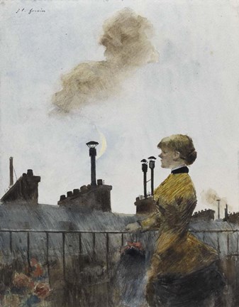 Framed Young Woman On A Balcony In Profile Print