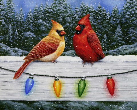 Framed Christmas Cardinals Greeting Card Print