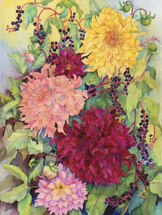 Framed Dahlias And Wild Berries Print