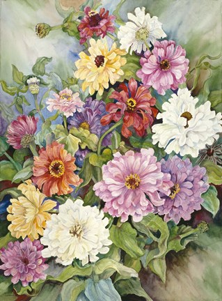 Framed Zinnias From A Fall Garden Print