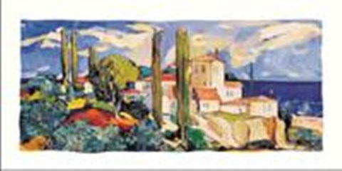 Framed Seaside with Cypress Trees Print