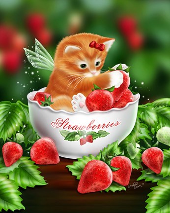 Framed Strawberry Kitten Print