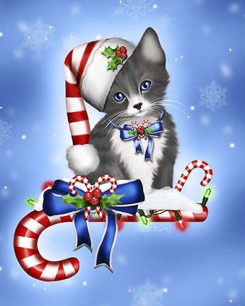 Framed Candy Cane Kitten Print