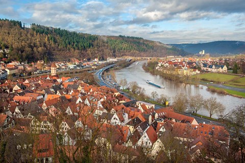Framed View of Main River and Wertheim, Germany in winter Print