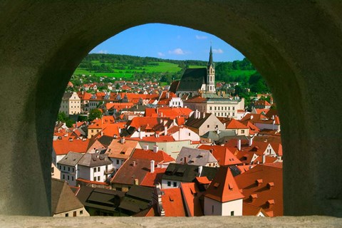 Framed Cityscape of Cesky Krumlov, Czech Republic Print