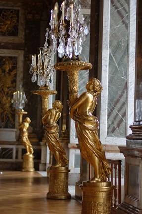 Framed Hall of Mirrors and Gold Statues, Versailles, France Print