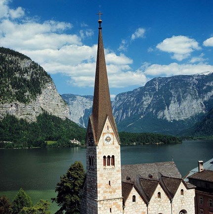 Framed Spire of Hallstatt Church Print