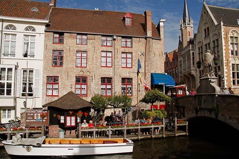 Framed Canal Cafe, Bruges, Belgium Print