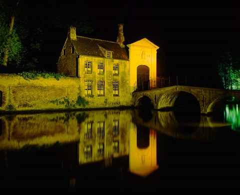 Framed Beguinage at Night, Bruges, Belgium Print