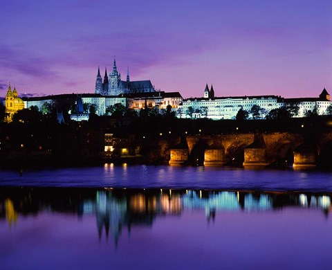 Framed Hradcany Palace and Vltava River Print