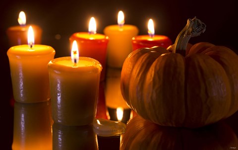 Framed Pumpkins And Candles Print