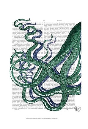Framed Octopus Tentacles Green and Blue Print