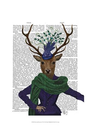 Framed Deer and Fascinator Print