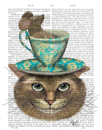 Framed Cheshire Cat with Cup on Head Print