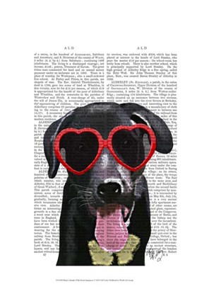 Framed Black Labrador With Heart Sunglasses Print