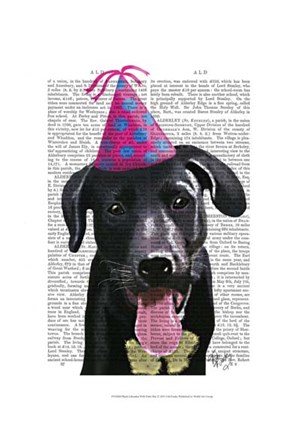 Framed Black Labrador With Party Hat Print