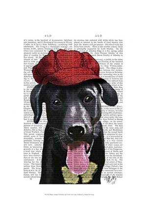 Framed Black Labrador With Red Cap Print
