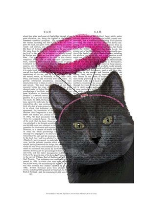 Framed Black Cat With Pink Angel Halo Print