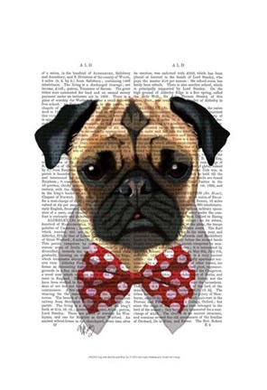 Framed Pug with Red Spotted Bow Tie Print