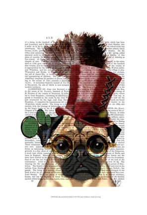Framed Pug with Steampunk Style Top Hat Print