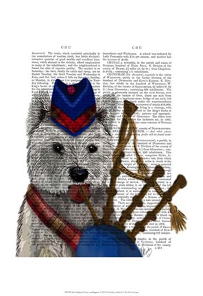 Framed West Highland Terrier and Bagpipes Print