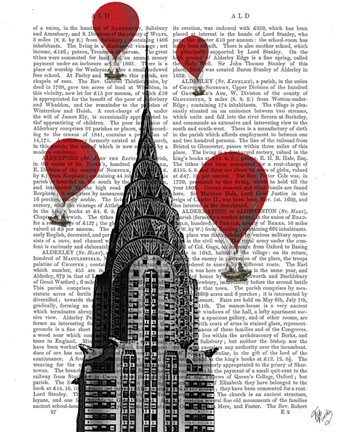 Framed Chrysler Building and Red Hot Air Balloons Print
